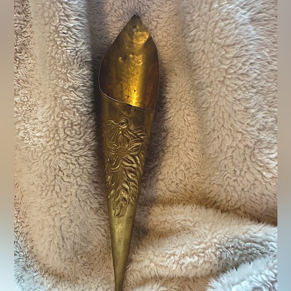 Vintage Brass Cone wall vase